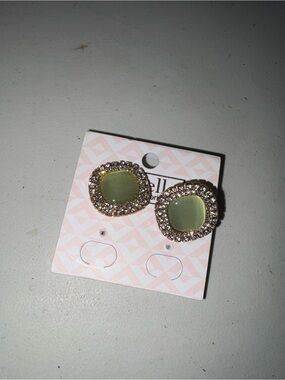 Crystal-Trim Olive Green Stud Earrings